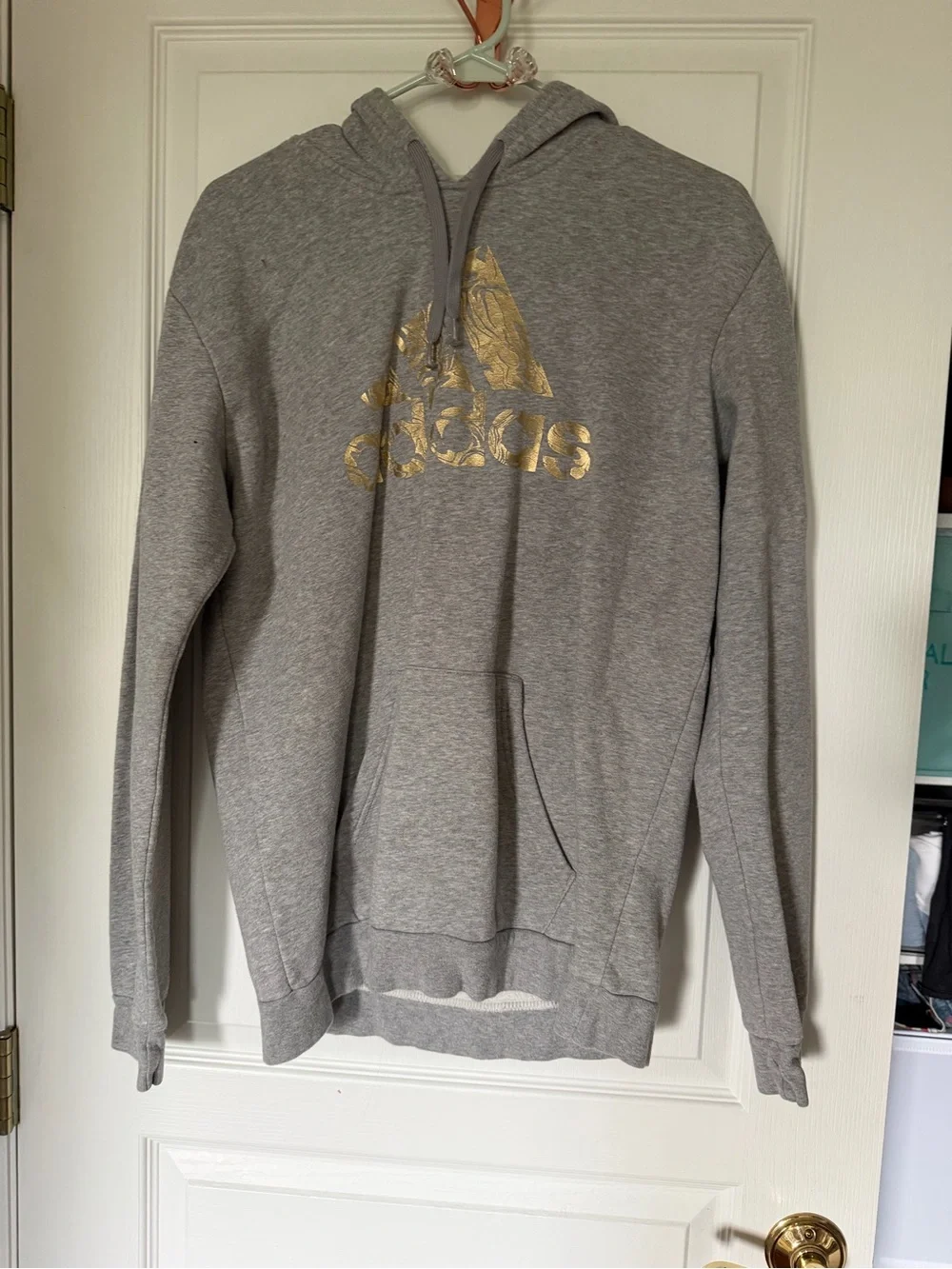 adidas Gray Hoodie with Gold Logo Pullover